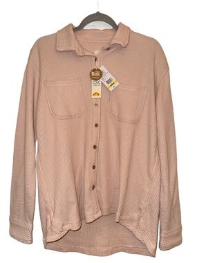 C&C California NWT Cozy Waffle Knit Oversized Button Down Shacket M Blush